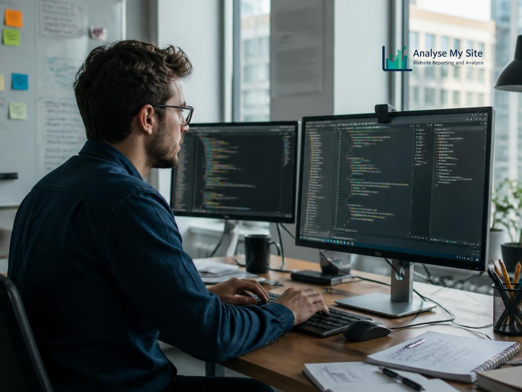 Web developer checking website page URLs and search performance information during a website migration. Web Development WordPress Development, Laravel, Customized Web Application, Progressive Web App, UI/UX Design, BigCommerce, Shopify